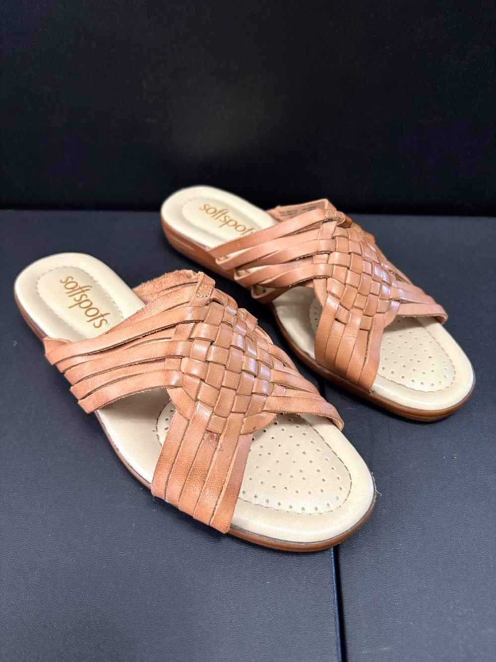 Softspots Women's Brown Woven Slide Sandals